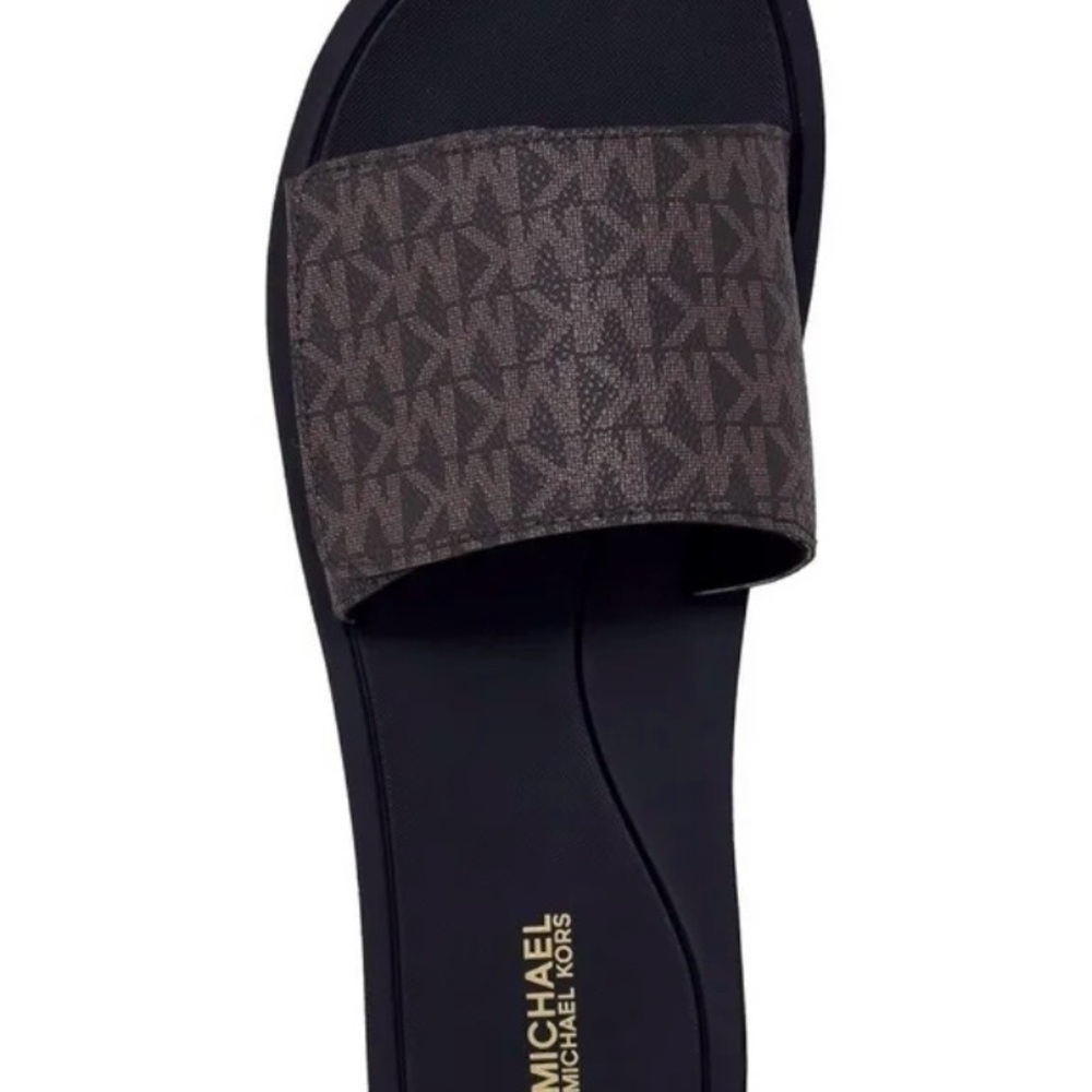 Michael Kors Wade Slide Sandals Brown MK Logo Size 8M Women’s New - Picture 2 of 5